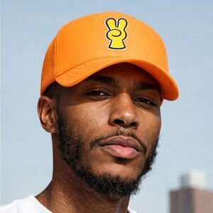 NWT BTS x Despicable Me Collab Peace Sign Yellow Trucker Hat Adjustable Strap